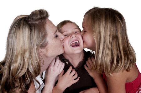 Single mom and her son and daughterの写真素材