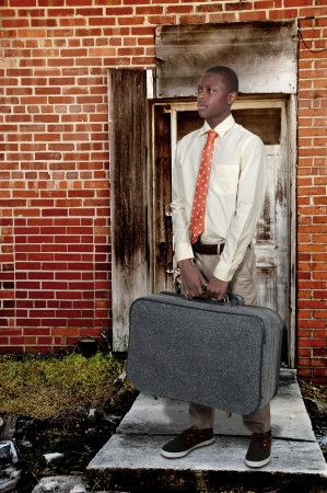 Young black African American teenage boy going on vacationの写真素材