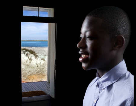 Handsome and young black African American stylish teenage boyの写真素材