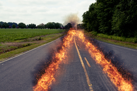 On fire path of a fast carの写真素材