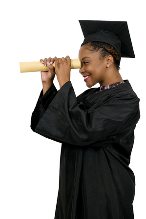 Young black african American woman in her graduation robesの写真素材