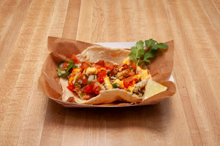 Authentic tex mex mexican cuisine known as a chicken Tacoの写真素材