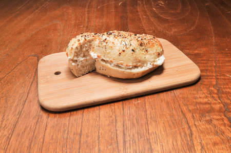 Delicious bagel ready to be duely devouredの写真素材