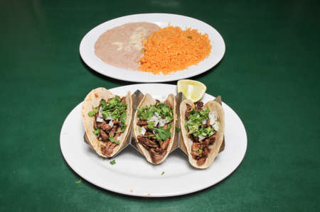 Authentic tex mex mexican cuisine known as steak tacosの写真素材