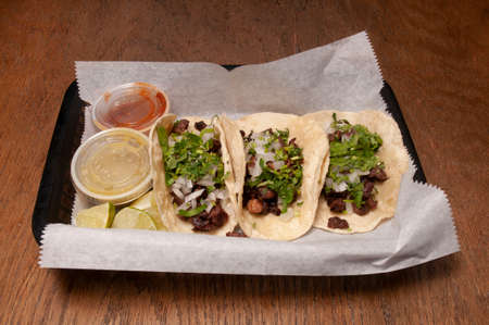 Authentic tex mex mexican cuisine known as steak tacosの写真素材