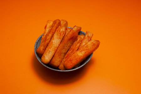 Delicious french fried potatoes ready to be eatenの写真素材