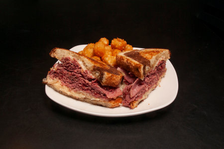 Delicious and authentic sandwich known as the reubenの写真素材