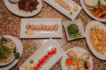 Traditional and authentic assortment of japanese food