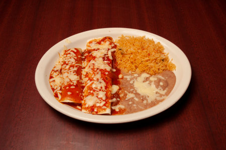 Authentic traditional Mexican cuisine dish known as enchiladas and burrito