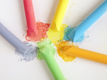 colored chalk painting on white backgroundの写真素材