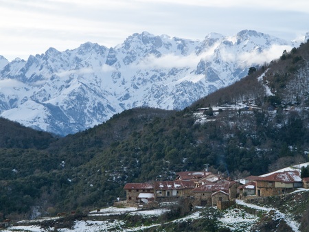 snowy landscape of the Picos de Europa in Asturias, Cantabria, SpainMERAの写真素材