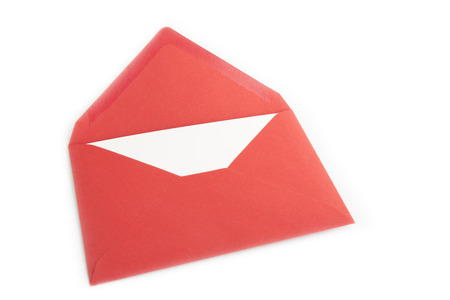 Red letters on card on white backgroundの写真素材