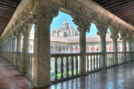 cloister of the convent of the owners with the cathedral in the background in Salamanca, Spainのeditorial素材