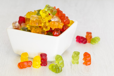 gummy bear candies in  bowlの写真素材