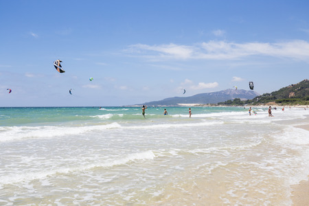 kitesurfing in Tarifa, Spainの写真素材