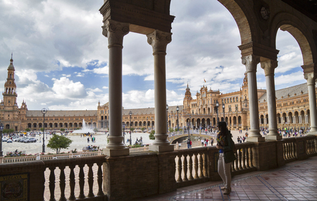 Spanish Square (Plaza de Espana) in Sevilla in a beautiful summer day, Spainのeditorial素材
