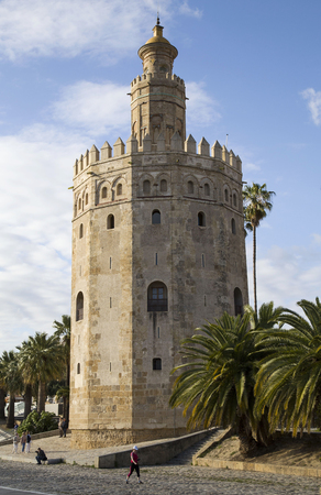 Golden tower (Torre del Oro) along the Guadalquivir river, Seville (Andalusia), Spainのeditorial素材