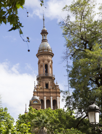 Spanish Square (Plaza de Espana) in Sevilla in a beautiful summer day, Spainのeditorial素材