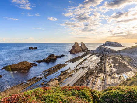 Flysch of Arnia beach, in Costa Quebrada, Cantabria, Spain.の写真素材