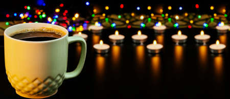 Coffee mug on bokeh backgroundの写真素材