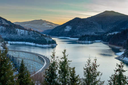 The lake in the heart of the mountains. Dam DrÄƒgan, Transylvania, Cluj, Romania.