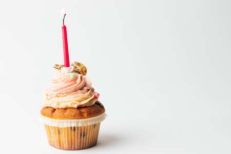 birthday cupcake with candleの写真素材