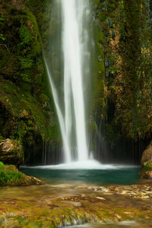 waterfall in the forest. Vadu Crisului waterfall, Bihor, Romaniaの写真素材
