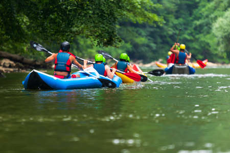 kayak on the river. Rafting on the river Crisul Repede, Bihor, Romaniaの写真素材