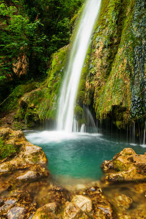 waterfall in the forest. Vadu Crisului waterfall, Bihor, Romaniaの写真素材