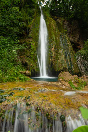 waterfall in the forest. Vadu Crisului waterfall, Bihor, Romaniaの写真素材
