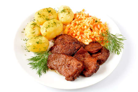 pork with potatoes and saladの写真素材