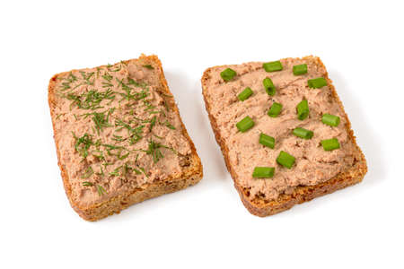sandwiches with pate, chives and dillの写真素材