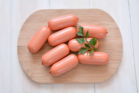 sausages isolated on the tableの写真素材