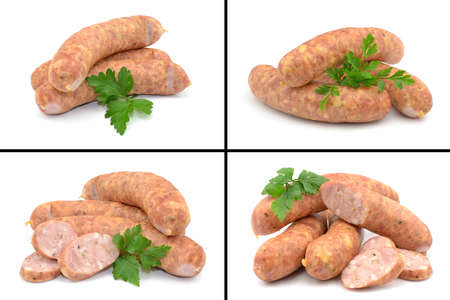 sausages isolate on white backgroundの写真素材