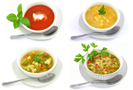 set of different soupsの写真素材
