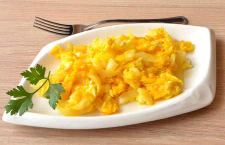 scrambled eggs with onionの写真素材