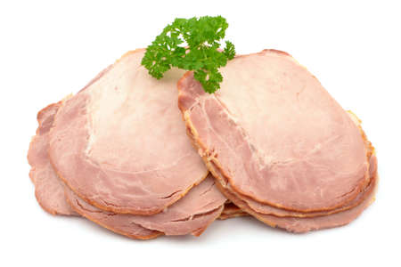 sliced pork loin on white backgroundの写真素材