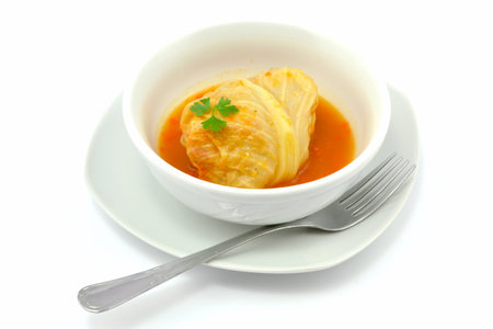 a dish of minced meat, rice and cabbageの写真素材