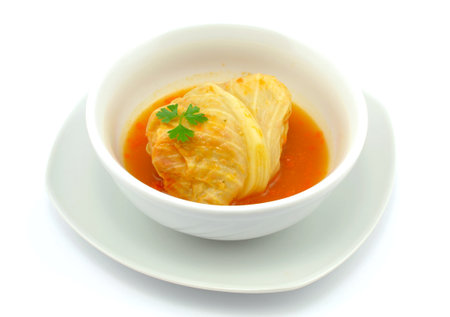 a dish of minced meat, rice and cabbageの写真素材