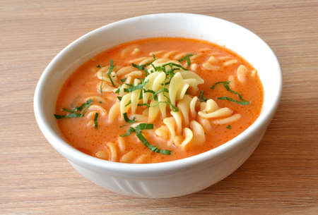 tomato soup with noodlesの写真素材