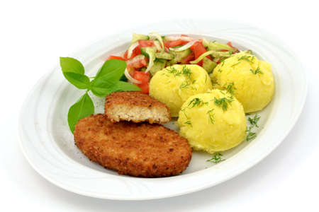 fish cutlet with potatoesの写真素材