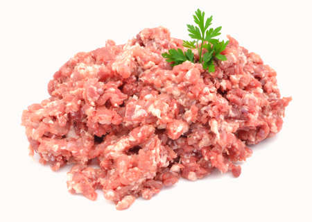 minced meat on a white backgroundの写真素材
