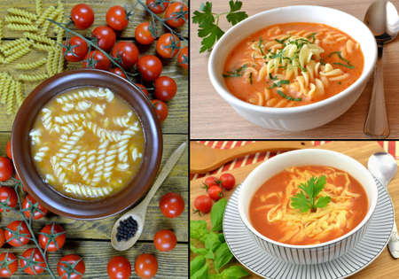 tomato soup with noodlesの写真素材