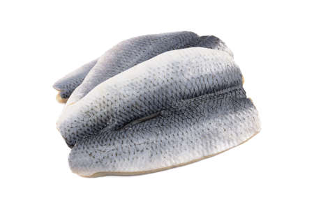 herring fillets on a white background