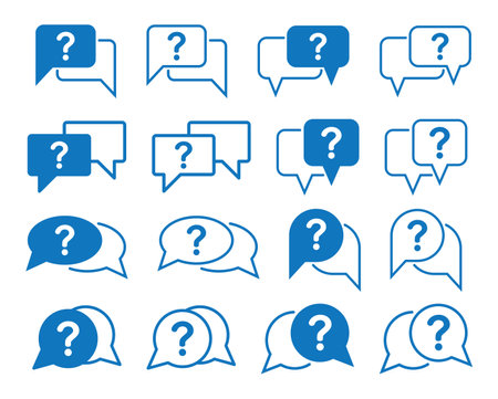 Question mark and speech bubbles icons set. Vector illustration. blue colour.のイラスト素材
