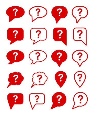 Question mark icons set, red on white background, vector illustration.のイラスト素材