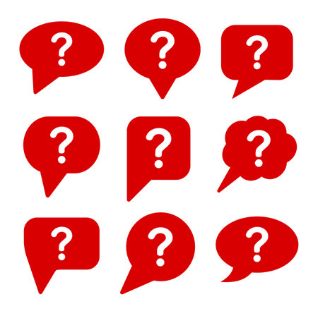 Question mark icons set. Red icons on white background. Vector illustration.のイラスト素材