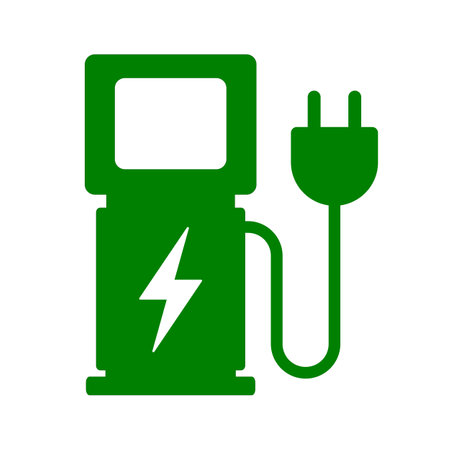 Electric car charging station. Green icon on white background. Vector illustration.のイラスト素材
