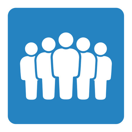 group of people icon on blue button, isolated flat design. vector illustrationのイラスト素材