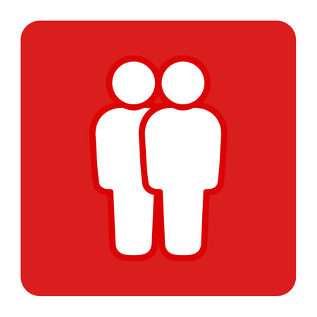 People icon on red square flat button, isolated. Vector illustration.のイラスト素材